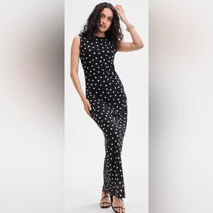 Black & White Dress Polka Dot Summer Maxi Large NWT